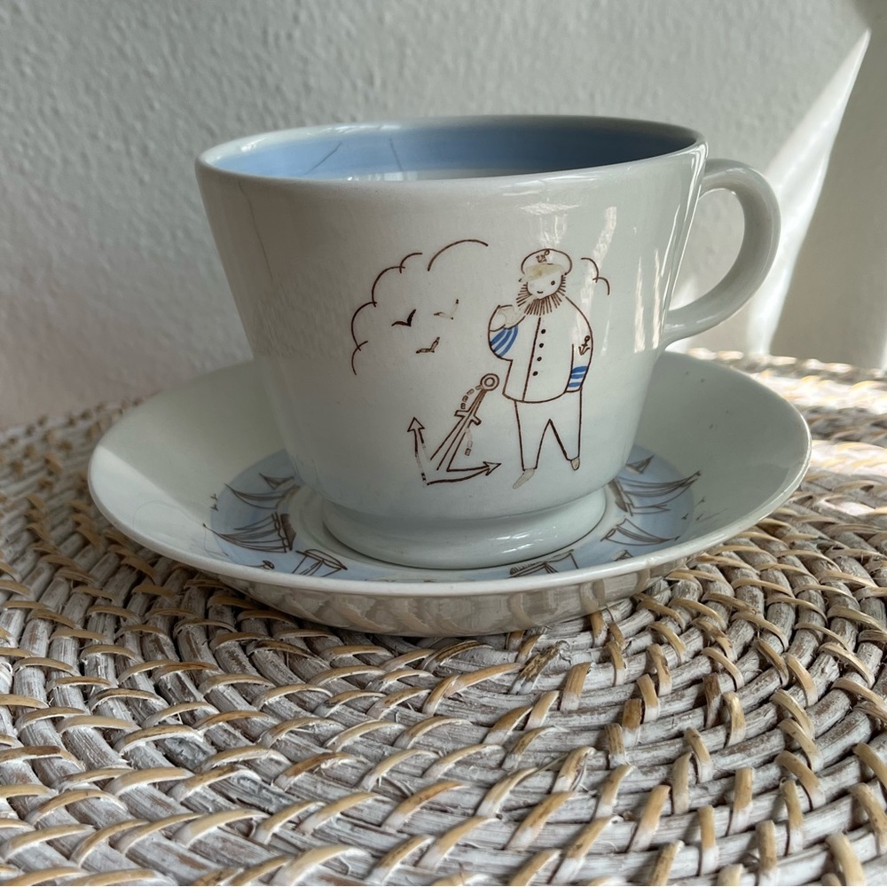 Vintage ARABIA Finland Harraste Hobby Series Sailor Oversize Cup & Saucer
